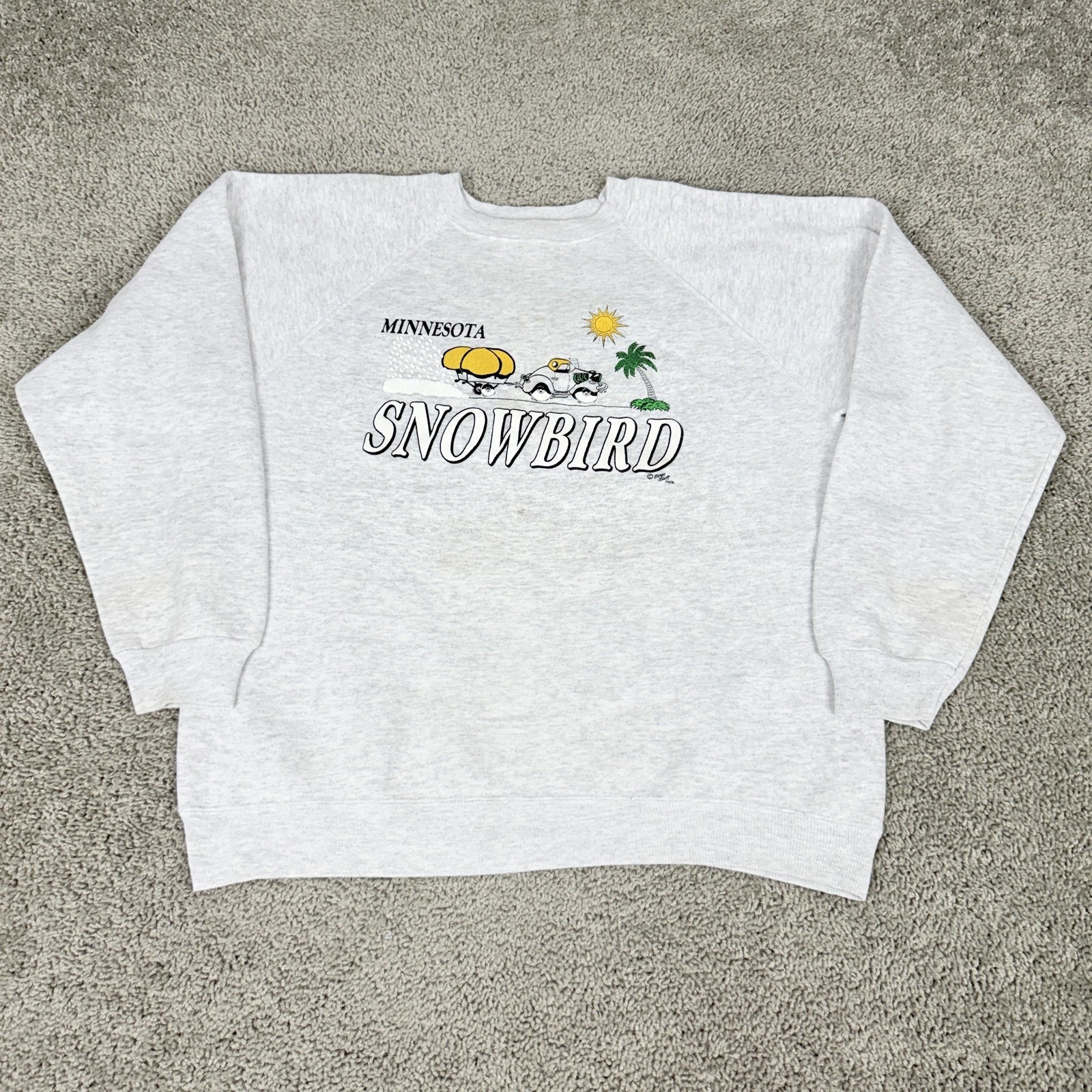 Vintage Hanes Sweatshirt Mens Xl Gray Minnesota Snowbird Raglan Graphic Made Usa
